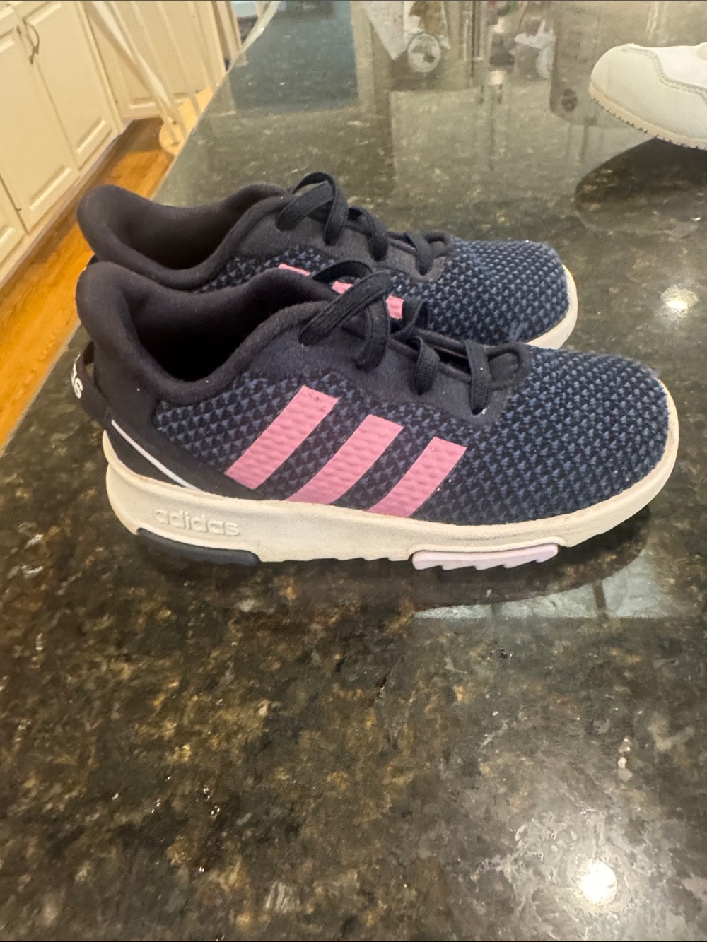 adidas Kids Navy Blue Sneakers with Pink Stripes